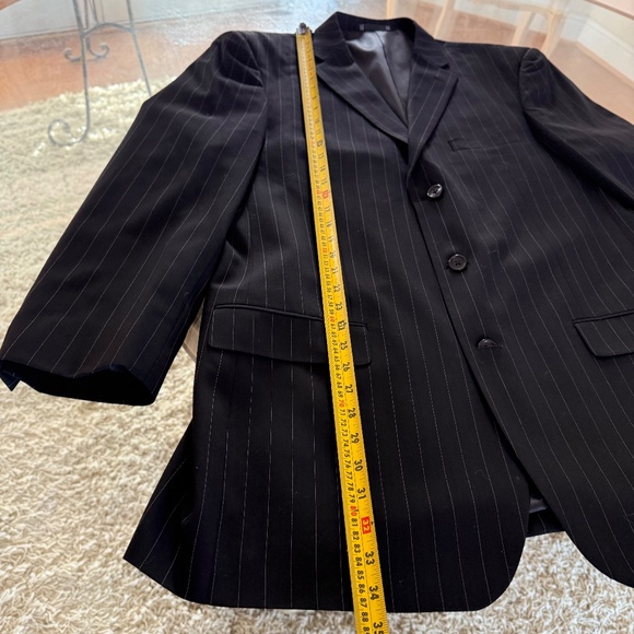 Emmanuel Ungaro 100% Wool Mens Suit Black Pinstripe 46L/38W Business Formal - Picture 15 of 16